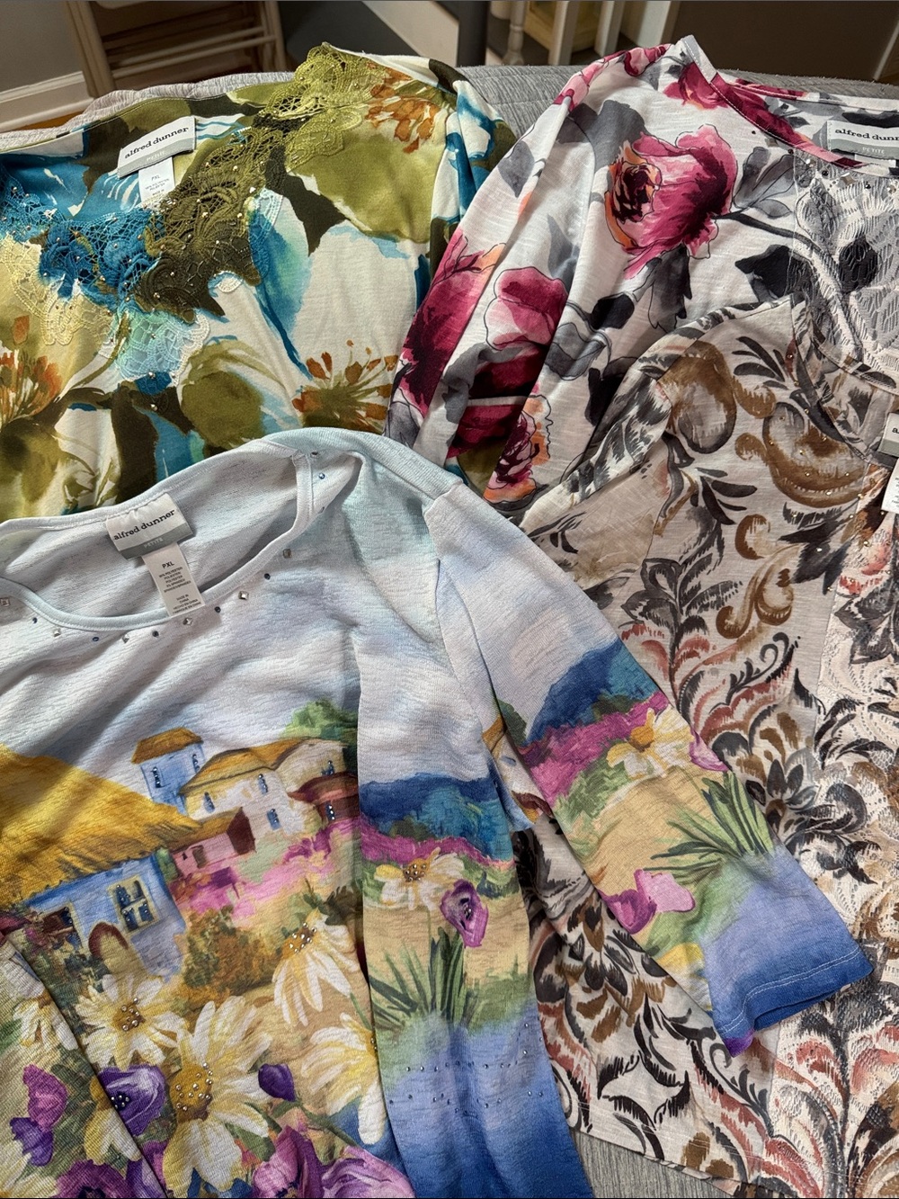 Alfred Dunner womens Multi-Print Long Sleeve Tops - Blue, Green, Pink,  lot#31